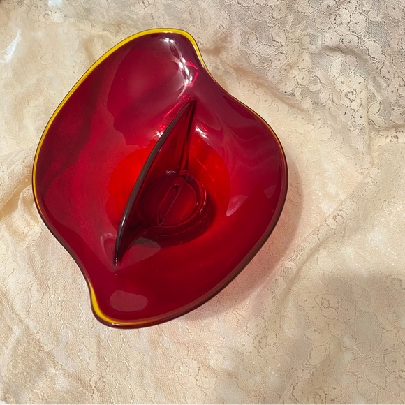 MCM Epic Viking Glass Co. Divided Ruby Red Dish. - Picture 7 of 11